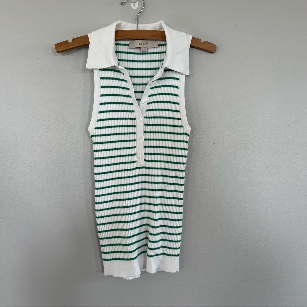 LOFT ribbed tank polo green and white stripes